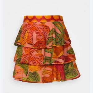 Farm Rio Summer Dream Mini Skirt Layered Ruffles Side Zip Tropical Cruise M NEW